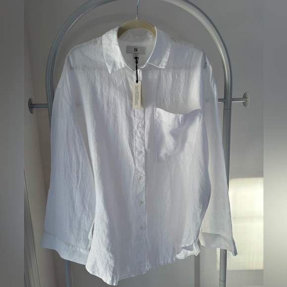 NWT Banana Republic Linen White Button-Up Shirt - Picture 1 of 8